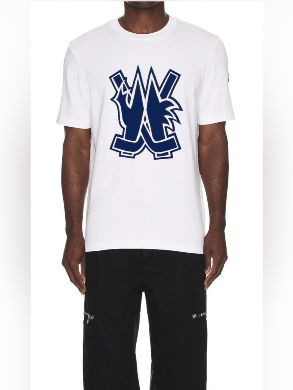 Moncler Hockey Logo T- Shirt Men’s Large White Cotton Crewneck Short Sleeve